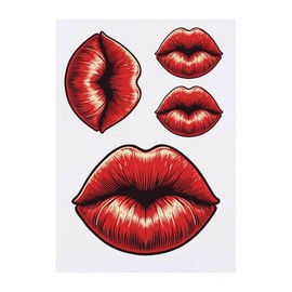 4 x 'Red Lips Kiss' Temporary Tattoos - Water Resistant, Skin-Safe, Non-Toxic Transfers, Mixed Sizes (TO00084350)