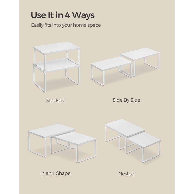 SONGMICS Cabinet Organizer Shelf, Set of 4 Kitchen Counter Shelves,