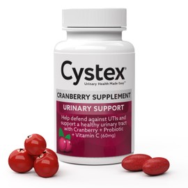 Cystex Cranberry Urinary Health Supplement - 3-in-1 UTI Protection with Probiotics, Prebiotics, & Vitamin C - Supports Vaginal pH, Yeast Balance, & Urinary Health - Fast-Acting - Sugar-Free - 75-Count