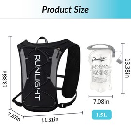 Running Vest Women Men,ight Reflective Hydration Vest Pack with 1500ml Soft Water Bottle,Adjustable Hydration Vest For Hiking Trail Cycling Marathon（Black）
