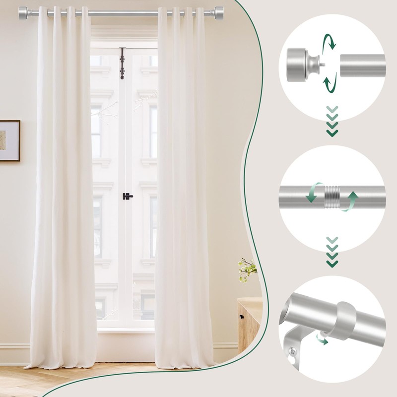 HEI! DEAR Brushed Nickel Curtain Rods for Windows 72 to