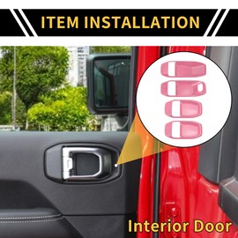 REPAIROCK 1 Set Interior Door Handle Bowl Cover Trims for Jeep Wrangler JL JLU 18-24 for Jeep Gladiator JT 2 Door 4 Door Inside Door Handle Bezel Cover Protector ABS Pink