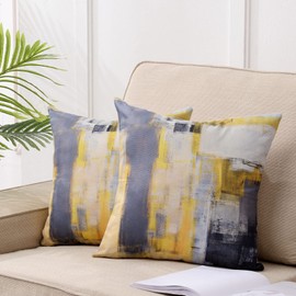 Cushion Covers 60x60cm Pack of 2 Abstract Art Pillow Cover, Yellow and Dark Grey Contemporary Gallery Home Decorative Throw Pillows Cover for Bedroom Sofa Living Room24x24inch