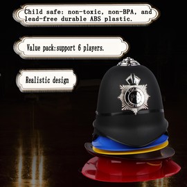 Solrowasun 6 Pcs Plastic Helmets Hats Set including Police SWAT Engineer Firefighter British Cop Cowboy for Pretend Play Dress Up