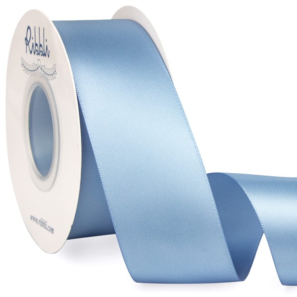 Ribbli Dusty Blue Satin Ribbon,Double Faced Satin 1-1/2 inch x