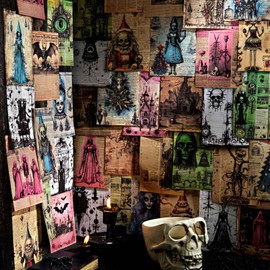 CraftBloom 180Pcs Ghost-Themed Gothic Scrapbook Paper for Junk Journal Supplies, Vintage Skull Decoupage Paper for Collage, Dark Aesthetic Scrapbooking Paper for Journaling Kit, Ephemera, Wall Decor