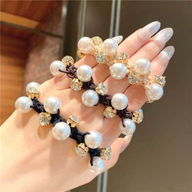 Prosy Hair Bobbles Black Elastic Hair Bobbles Beads Hair Bands Crystal Hair Ropes Hair Accessories for Women and Girls (Pack of 3)