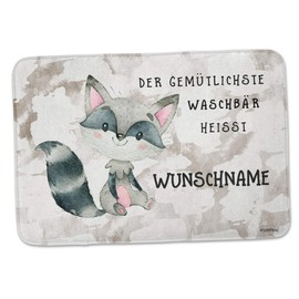 Sunnywall Bed Rug with Individual Text - Bath Mat Bath Mat Children's Room 59 x 40 cm (51-Raccoon Racoon)