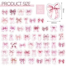 LunarCharm 100 Pieces Pink Ribbon Stickers Vintage Style Aesthetic Stickers Waterproof Pink Ribbon Vinyl Stickers for Water Bottle