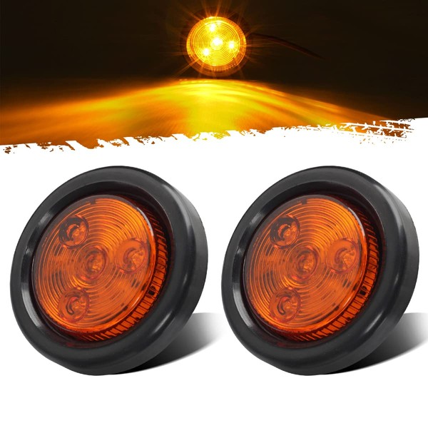 Partsam 2pcs Amber Led Light Trailer 2" Round,w/Plug & Grommet