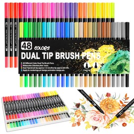 Libershine 48 Colours Dual Brush Pen Set, Watercolour Brush Set, Felt Pens, Calligraphy Pens, Ideal for Children and Adults, DIY for Drawing, Writing, Colouring, Sketching, Painting by Numbers