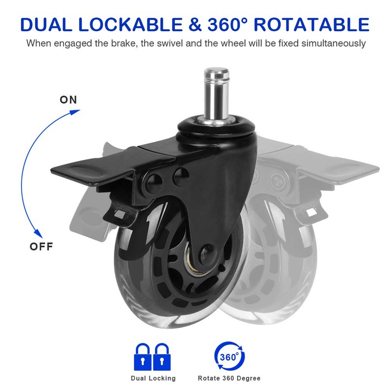 Hirate 3" Chair Casters Heavy Duty Lockable Swivel Caster Replacement