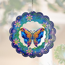 NICENEEDED Butterfly Hanging Wind Spinner, 3D Metal Hanging Wind Spinners for Outdoor & Indoor Decorations, 9.8 Inch Butterfly Spinner Decor Wind Sculpture for Yard and Garden