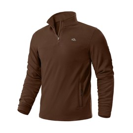 Pudolla Men's Long Sleeve Shirts Fleece Quarter Zip Pullover Fleece Golf Pullover for Men(Brown L