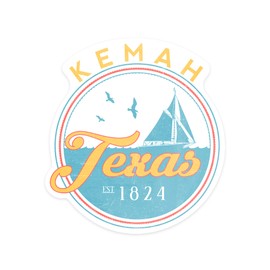 Die Cut Sticker Kemah, Texas, Sail Boat Scene, Contour Vinyl Sticker 1 to 3 inches (Waterproof Decal for Cars, Water Bottles, Laptops, Coolers), Small