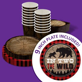Boys 2nd Birthday Party Supplies - Rustic Party Supplies - Wild Animal Birthday Paper Plates Napkins Cups - Kit for 16 (In Two the Wild Tree, 64 Piece)