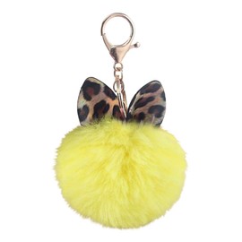 CHROME CRANE WB080 Women's Cat Ears Cat Leopard Pattern Cute Key Ring Charm Keychain, 03.yellow
