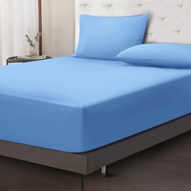 Moonlight Bedding Fitted Sheet 40 Cm Extra Deep Pocket Bed Sheets 16 inch Ultra Soft Bottom Sheet Brushed Microfiber Breathable Shrinkage and Fade Resistant (Light Blue, Single)