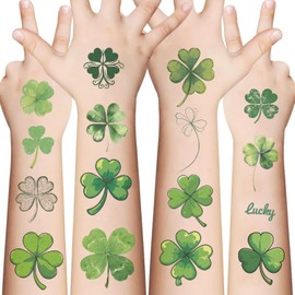 St. Patrick's Day Temporary Tattoos 80 Pcs Shamrock Tattoo Stickers for Kids 10 Sheets Irish Saint Patricks Make up Fake Face Stickers Waterproof Clover Decorations Accessories for Boys Girls
