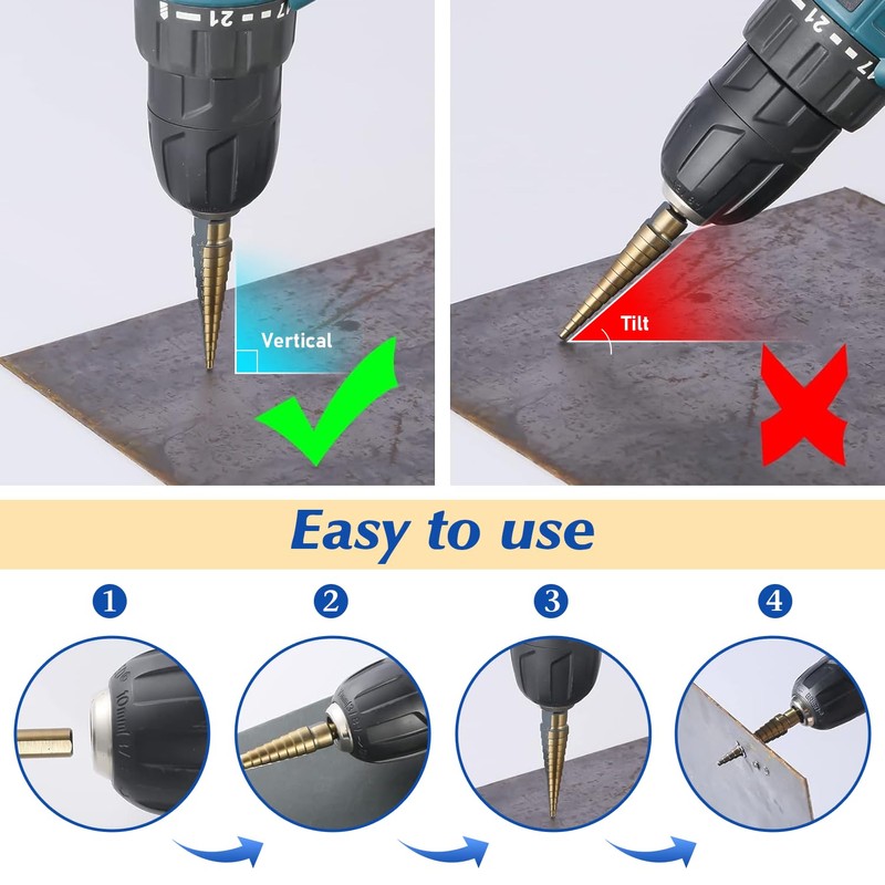 Chazcool Step Drill Bit, 5PCS HSS Titanium Step Drill Bit