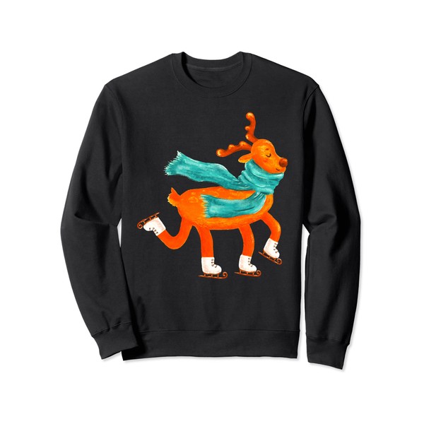 Festive Christmas Deer Ice Skating Sweatshirt