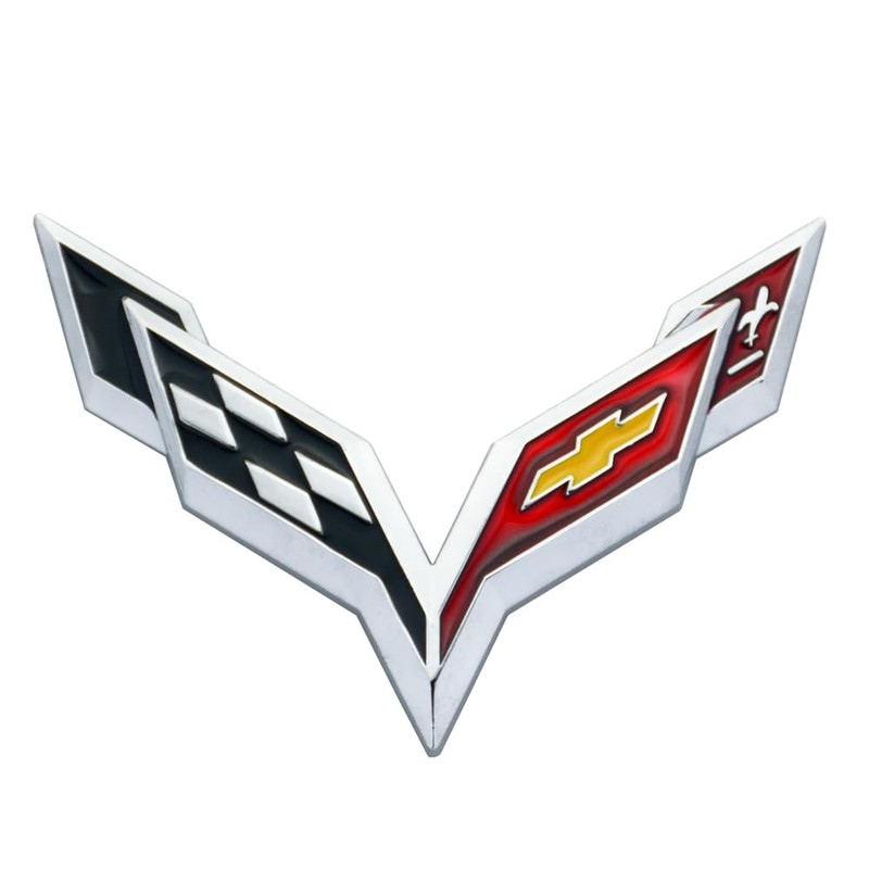 Pair Set Corvette C7 Emblem 3D Metal Badge Cross Flag