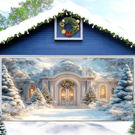 7X16ft Christmas Winter Palace Garage Door Decoration Background Retro Xmas Tree Snowflake Wonderland Christmas Snow Forest Decor Backdrop Kids Children Birthday Party Outdoor Indoor Banner Cover