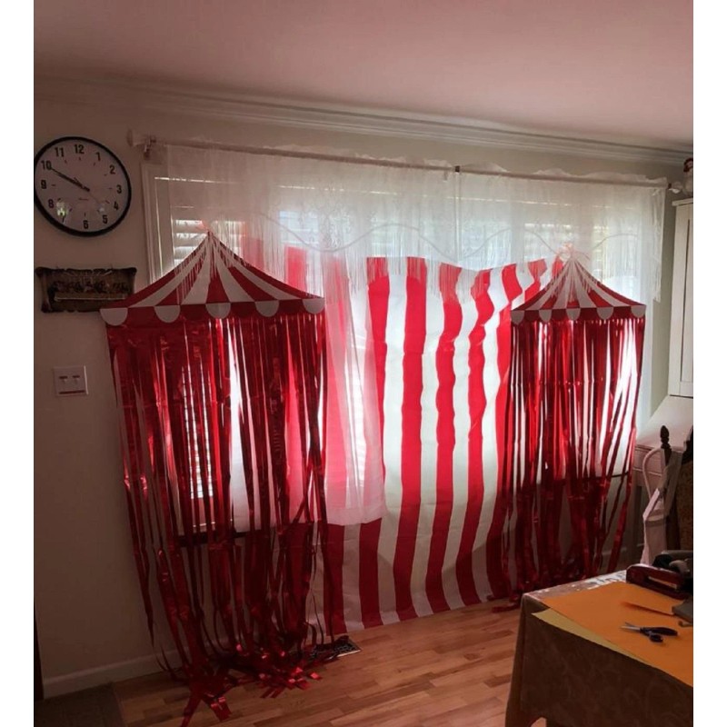 NE-AS Red White Stripe Circus Tent Wall Backdrop Carnival Party