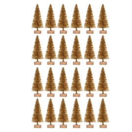 24PCS Mini Christmas Tree Artificial Christmas Tree with Wooden Base Christmas Table Decoration Winter Craft 2.4in Gold