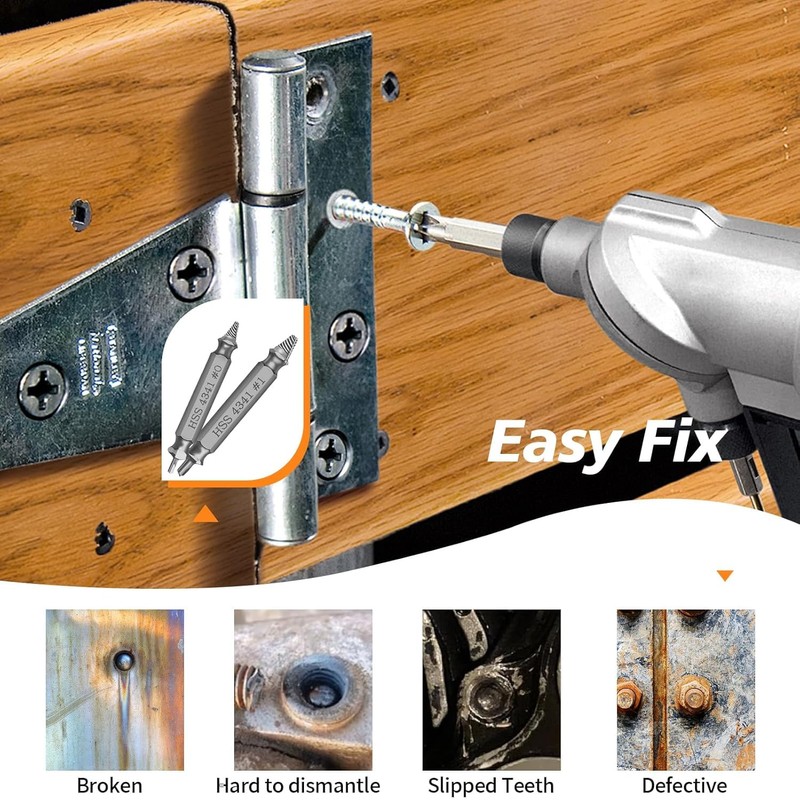 Set of 4 Damaged Screw Extractor Set, Screw Remover and