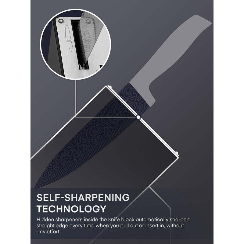 Knife Block Set, FOHERE Knife Set with Advanced Self Sharpening