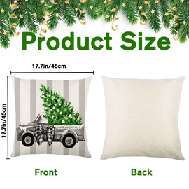 JOISHOP Christmas Cushion Covers, 18 x 18 Inch Set of 4 Grey Xmas Throw Pillow Covers Farmhouse Winter Square Pillow Case for Living Room Sofa Home Bedroom Decor