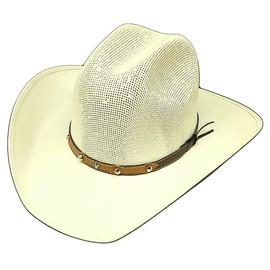 Modestone Traditional Rodeo Straw Cowboy Hat Breezer Off-White, Off-white, 7 5/8