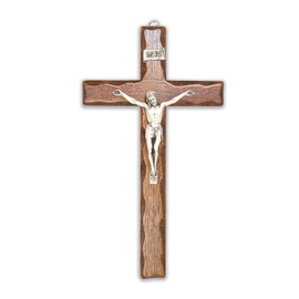 Wooden Crucifix - For Wall - Christ Silver Plated 999 - Made in Umbria Italy - (17 x 9.5cm)