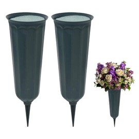 Set of 2 Grave Flower Holders Cemetery Flower Pots Vases Memorial Vases with Spike for Grave Decoration Green