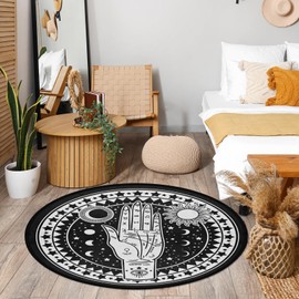 AGONA Area Rug Tarot Sun and Moon Mystical Black White Soft Round Rugs for Living Room Non Slip Circle Floor Mat Carpets for Bedroom Kids Rooms Children Playroom Yoga Mat Baby Crawling Mat 3 Feet