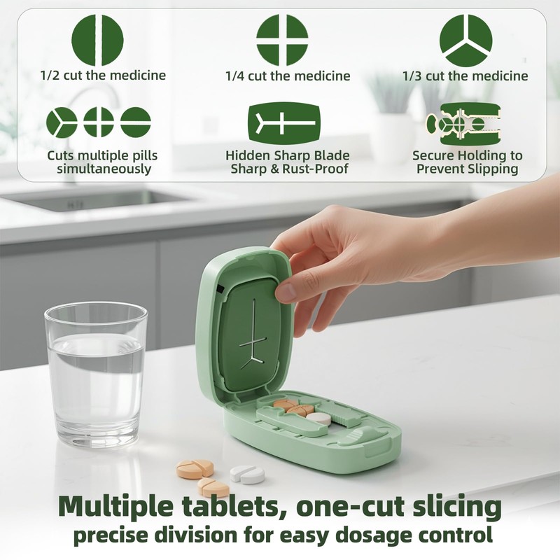 Pill Cutter Splitter with Adjustable Slot, 1/2 1/3 1/4 Tablet