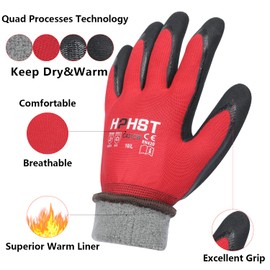 HPHST C432CW Work Gloves for Men and Women, Thermal Winter Assembly Gloves, Grip Double Layer Gloves, Waterproof Oil-proof Gardening Gloves (Red-Black)