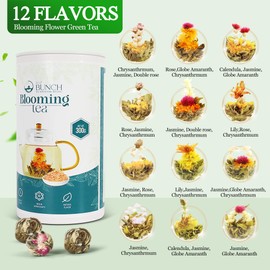 Blooming Flower Tea Gift Set,12 Unique Herbal Flowering Green Tea Balls with 12 Rock Sugar| Individually Wrapped for Christmas, Anniversary, Valentine, Birthday(12 Count)