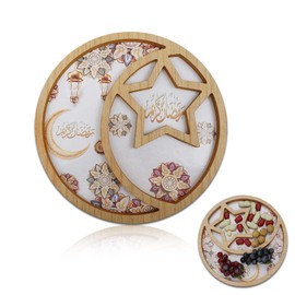 Ramadan Tray, Ramadan Decorative Round Star Moon Tray - Date Holder Ramadan, Ramadan Napkins, Ramadan Plates - Stylish Celebration of Ramadan with Our Tray