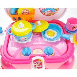 azimporter Portable Kids Kitchen Cooking Set Toy With Lights And Sounds, Folds Into