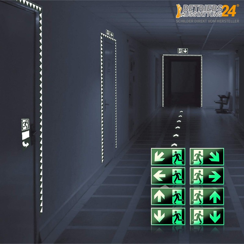 Emergency exit sign "left obliquely down" | aluminium, photoluminescent |
