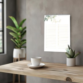 Birthday Calendar Undated Birthday Planner Wall Calendar A5 Perpetual Year-Independent Calendar Birthday Overview for Hanging Eucalyptus Design Green Leaves