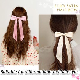 BAISEN 3PCS Hair Bows Hair Clip Beige Pink Black Hair Ribbon Ponytail Holder Accessories Silky Satin Cute Bow Hair Clips for Women Girls Toddlers Teens Kids (Beige Pink Black)