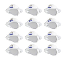 Nadair SL4-550SW-12WH3K 12 Pack 4" Ic Rated Dimmable Gimbal Ultra Recessed Junction Box, 9W, 550 Lumens, 3000K Warm Energy Star, White Finish LED Slim Panel Light, 12-Pack