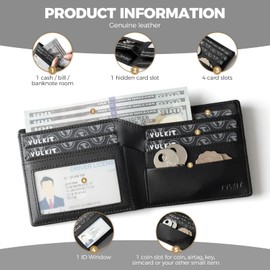 VULKIT Bifold Wallet Genuine Leather For Men Slim Minimalist Front Pocket RFID Blocking Card Wallet, Black