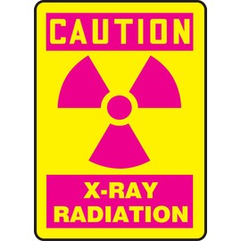 Accuform MRAD703VS Adhesive Vinyl Safety Sign, Legend "Caution X-RAY Radiation" with Graphic, 10" Length x 7" Width x 0.004" Thickness, Magenta on Yellow