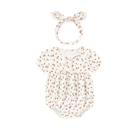 MAMIMAKA Baby Bodysuit Cotton Baby Girl Clothes with Headbands Floral 3 Pack, 9-12 Months