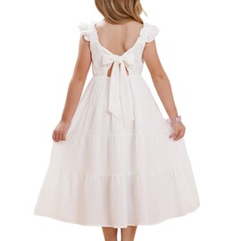 Girls White Dress Tie Back Maxi Cute Girls Summer Long Dress Size 8-10