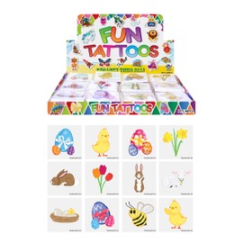 Henbrandt 72x Mini Easter Temporary Tattoos for Children 12pc Packs Kids Bunny Chick Lamb Easter Egg Hunt Spring Party Bag Favours Loot Bag Fillers Lucky Dip Favours for Girls and Boys